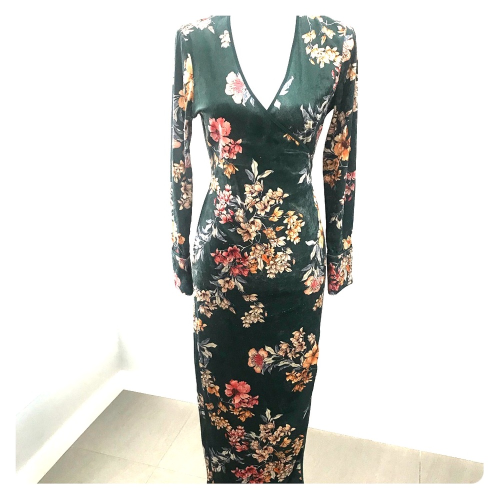 Green velvet wrap dress